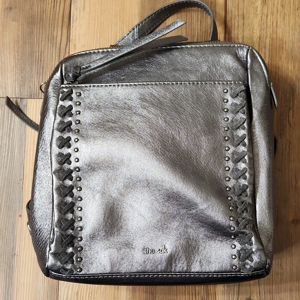The Sak Metallic Pewter Leather Backpack